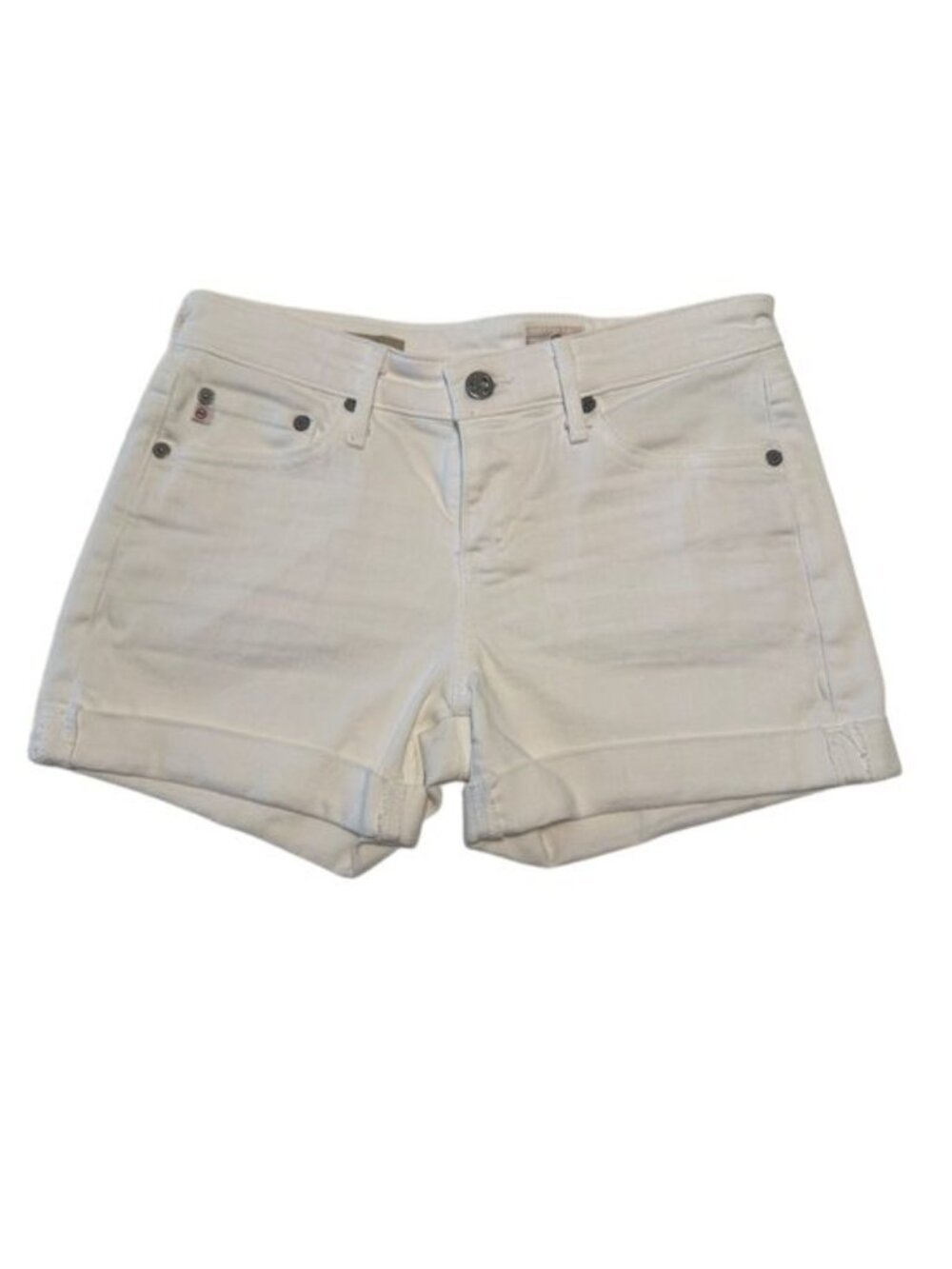 AG Adriano Goldschmied Women’s “Hailey Ex-Boyfriend Roll-Up” White Denim Shorts